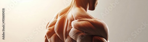 Detailed close-up of a muscular back showcasing strength and definition in a dramatic light setting.