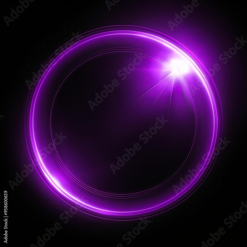 purple circle lens flare with black blank background