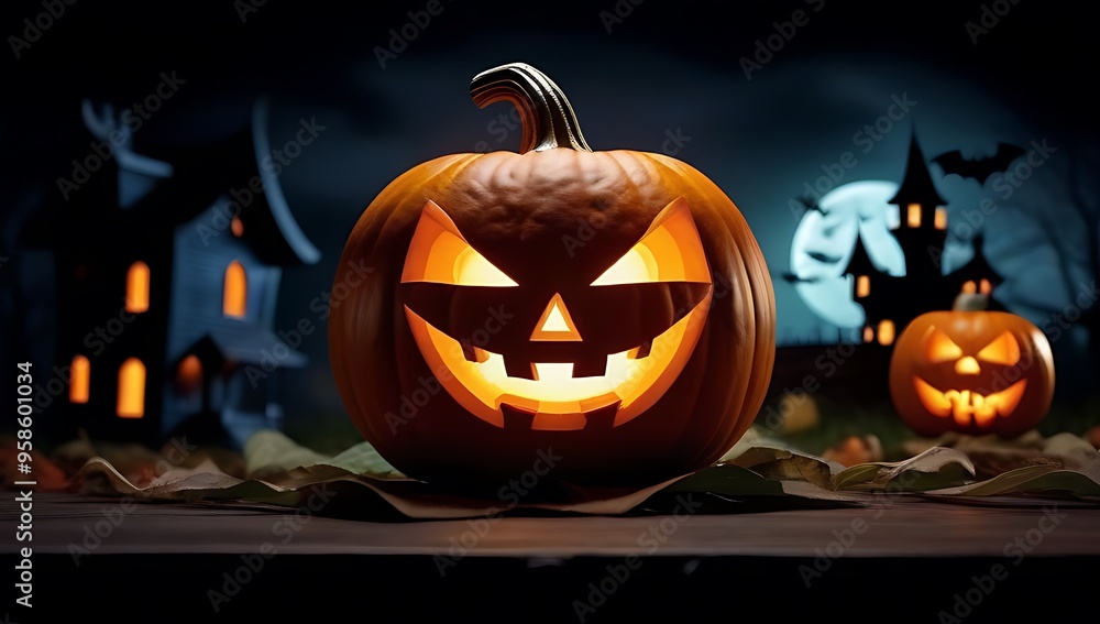 background featuring pumpkins haunted house rendered style menacing pumpkin lurks darkness casting eerie glow background featuring pumpkins haunted house rendered style menacing pumpkin lurks darkness casting eerie glow