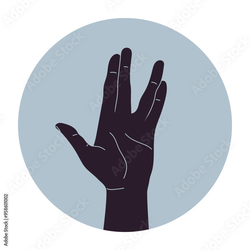 Human hand making Vulcan salute gesture. Live long and prosper hand sign. Vector illustration
