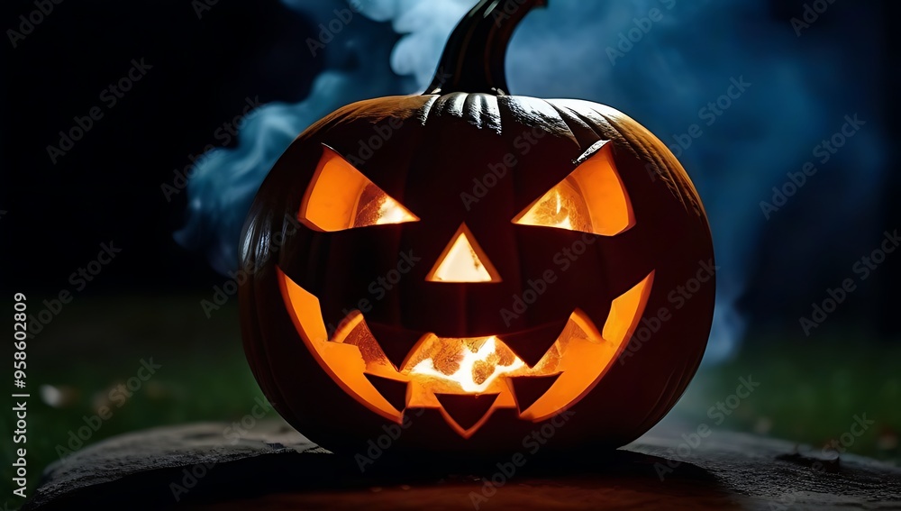 Fototapeta premium terrifying face illuminated smoke fire