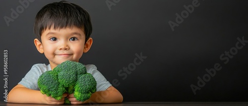 Happy Boy Holding Broccoli