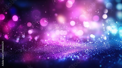 A vibrant abstract background featuring a glittery texture with a blend of pink, blue, dark purple, and dark magenta lights. This dazzling composition creates a dynamic and energetic atmosphere, ideal photo