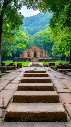 Ancient Stone Steps Leading to Temple in Lush Jungle