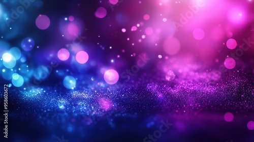 A vibrant abstract background featuring a glittery texture with a blend of pink, blue, dark purple, and dark magenta lights. This dazzling composition creates a dynamic and energetic atmosphere, ideal photo