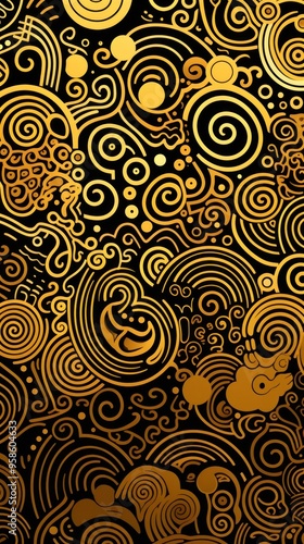 Seamless fun line doodle Gold pattern