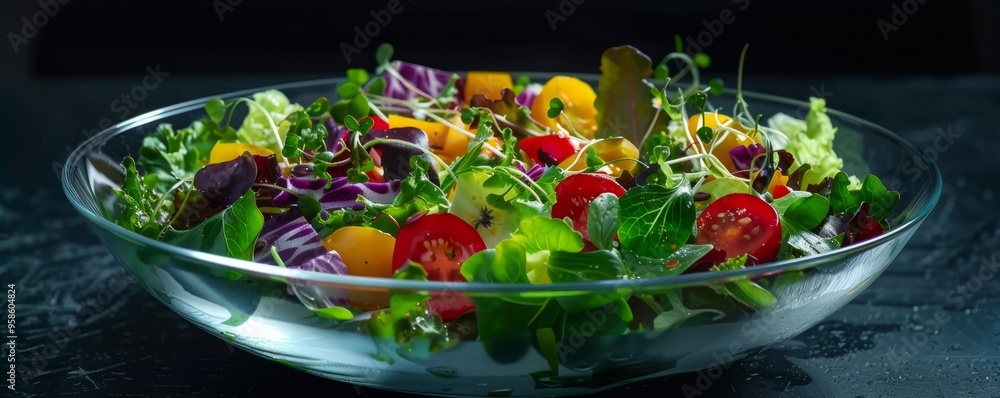 Crisp garden salad with balsamic dressing, 4K hyperrealistic photo Crisp garden salad with balsamic dressing, 4K hyperrealistic photo