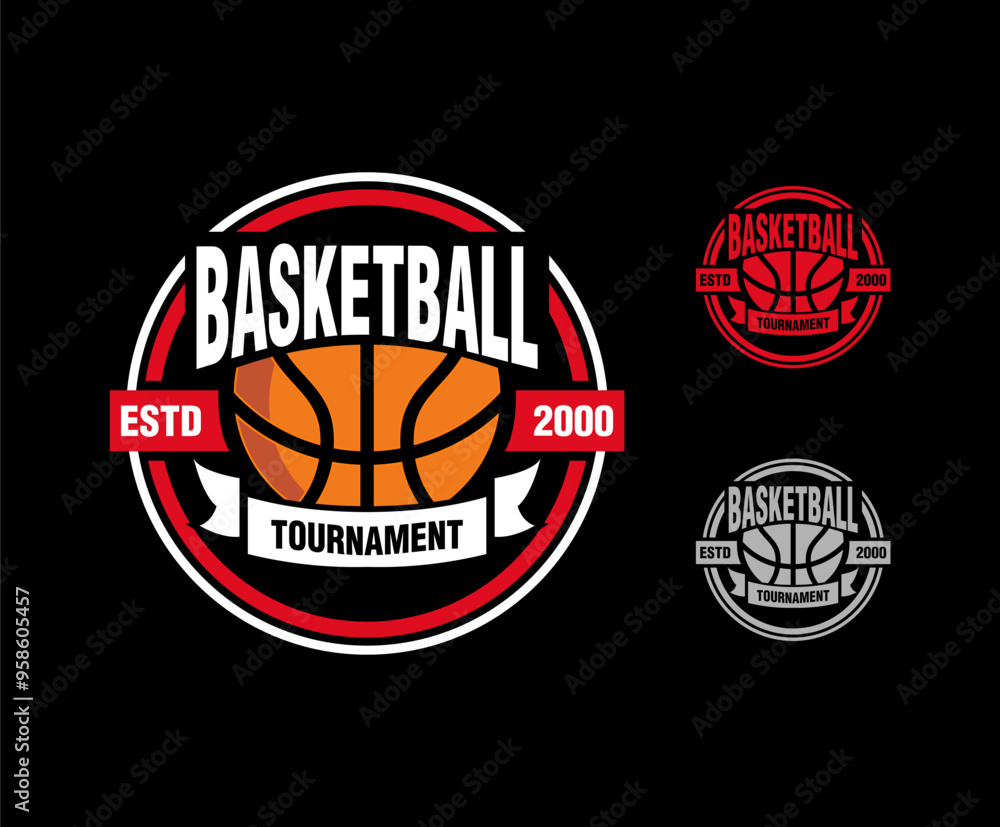 basketball sport club team logo design emblem vector illustration template with ball shield on black background basketball sport club team logo design emblem vector illustration template with ball shield on black background