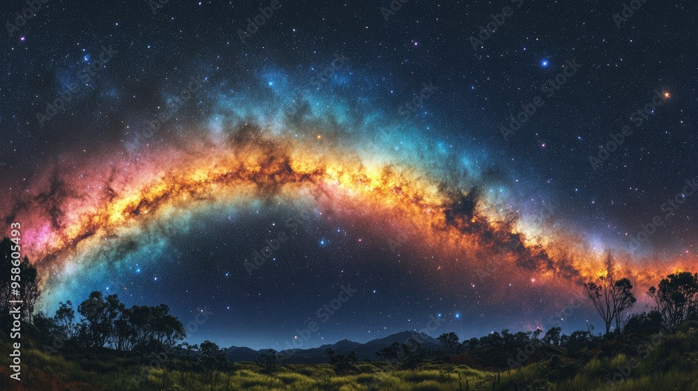 Colorful milkyway galaxy night stars landscape Colorful milkyway galaxy night stars landscape