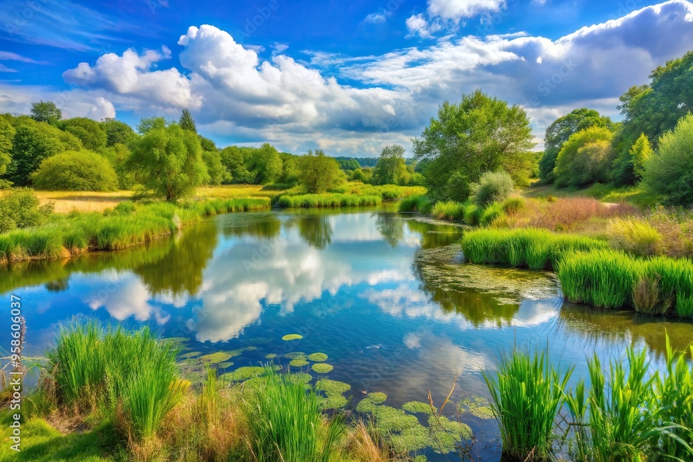ock photo captures the beautiful landscape consisting of meadows wetlands and woodlands The image showcases the vibrant green vegetation and a serene pond creating a tranquil and peaceful atmosphere ock photo captures the beautiful landscape consisting of meadows wetlands and woodlands The image showcases the vibrant green vegetation and a serene pond creating a tranquil and peaceful atmosphere