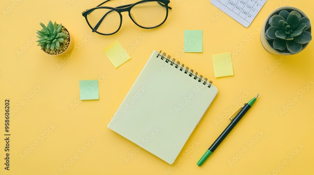 Organized Desk Setup with Stationery and Devices for Productivity and Organized Desk Setup with Stationery and Devices for Productivity and