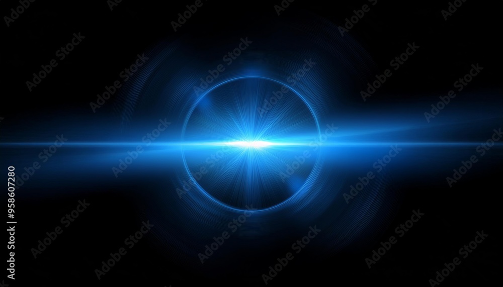 horizontal blue lens flare on black background