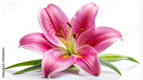 colorful, macro, delicate, feminine, botanical, nature, flower, plant, symmetrical, close-up, elegance, romanticism, Macro picture of a romantic pink lily isolated on a white background