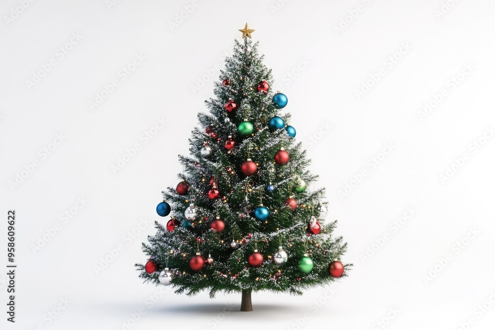White background with decorated Christmas tree. White background with decorated Christmas tree.