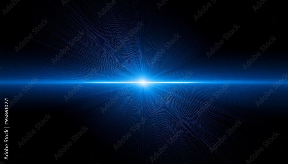 horizontal blue lens flare on black background horizontal blue lens flare on black background