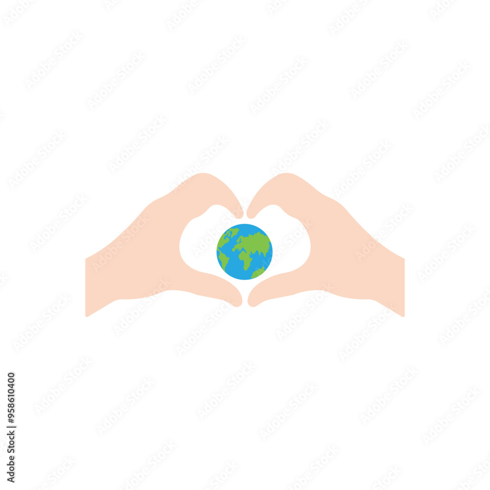 Heart hand sign that protect the planet. Save the planet concept. World health day Heart hand sign that protect the planet. Save the planet concept. World health day