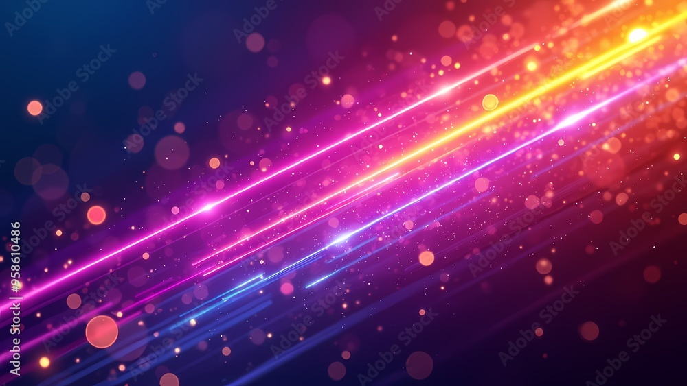 Fototapeta premium Intersecting Neon Beams and Bokeh Orbs on Dark Gradient Background