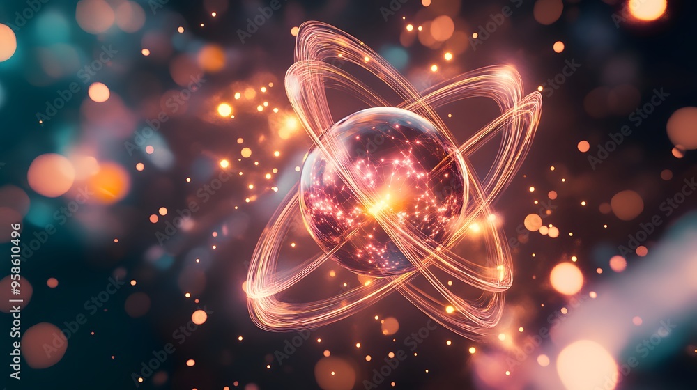 11. Detailed graphic of a hazardous atom emitting energy that interacts with toxic molecules 11. Detailed graphic of a hazardous atom emitting energy that interacts with toxic molecules