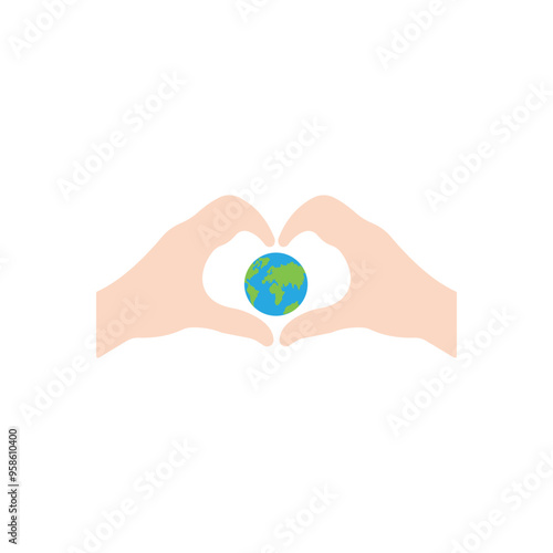 Heart hand sign that protect the planet. Save the planet concept. World health day