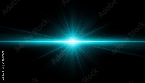 horizontal cyan lens flare on black background