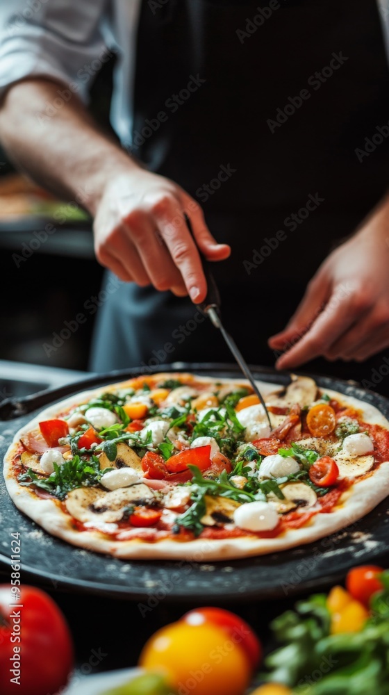 Freshly Prepared Pizza with Toppings Freshly Prepared Pizza with Toppings