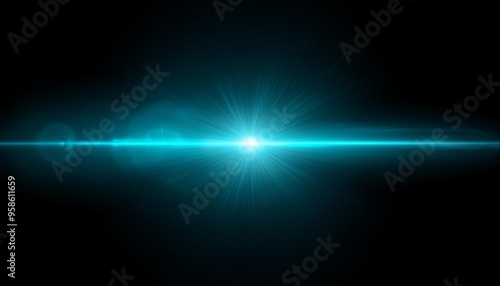 horizontal cyan lens flare on black background