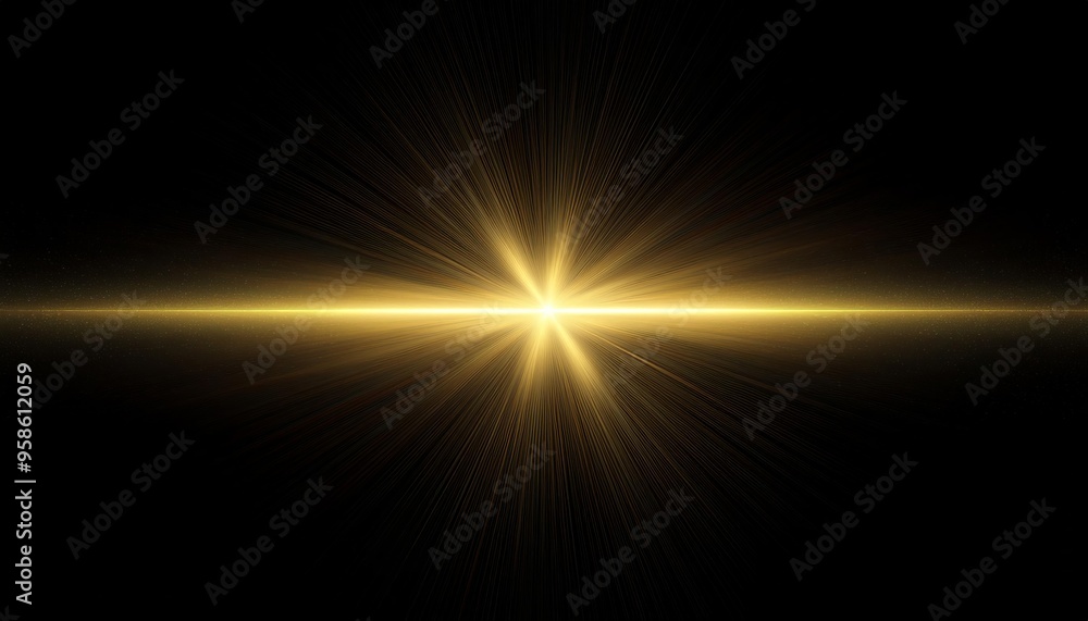 horizontal gold lens flare on black background horizontal gold lens flare on black background