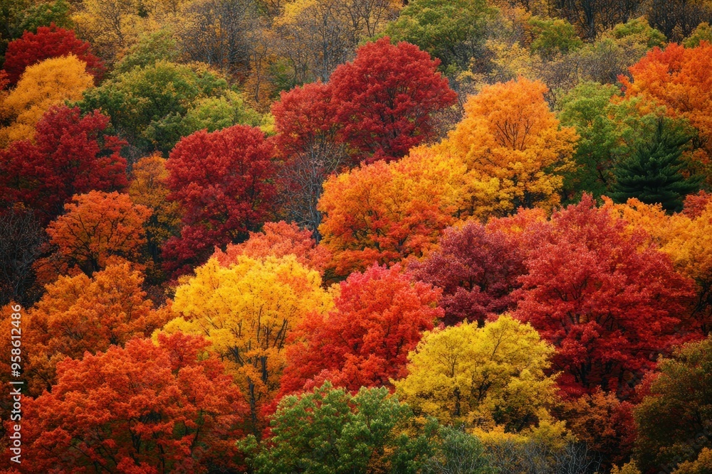 Vibrant Autumn Forest with Red, Orange, and Yellow Foliage Vibrant Autumn Forest with Red, Orange, and Yellow Foliage