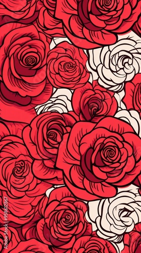 Seamless fun line doodle Rose pattern