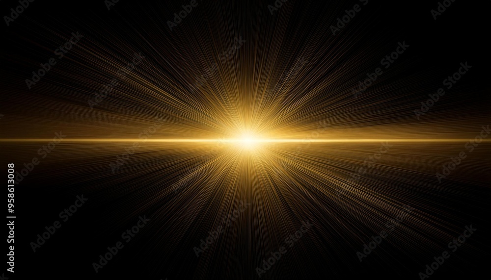 Fototapeta premium horizontal gold lens flare on black background