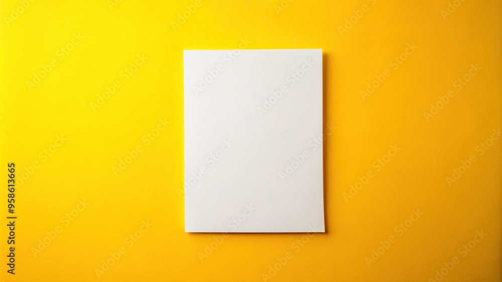A white blank sheet of paper is placed on a vibrant bright yellow background creating a striking visual contrast and a clean minimalist design, bright yellow background, isolated A white blank sheet of paper is placed on a vibrant bright yellow background creating a striking visual contrast and a clean minimalist design, bright yellow background, isolated