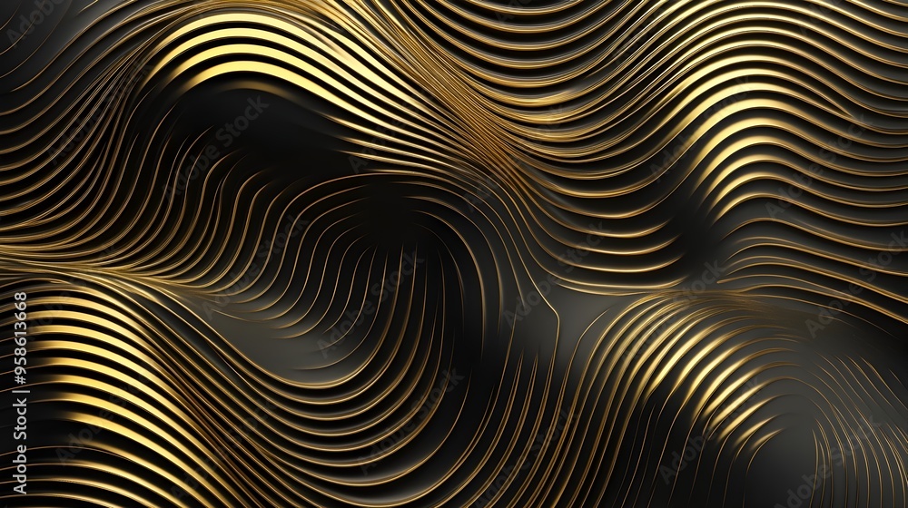 Mesmerizing Abstract Metallic Waves and Curves in Shimmering Gold and Black Tones Mesmerizing Abstract Metallic Waves and Curves in Shimmering Gold and Black Tones