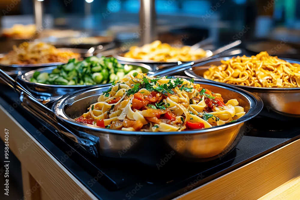 Canteen pasta station, creamy sauces, al dente noodles offer a taste of Italian comfort food Canteen pasta station, creamy sauces, al dente noodles offer a taste of Italian comfort food