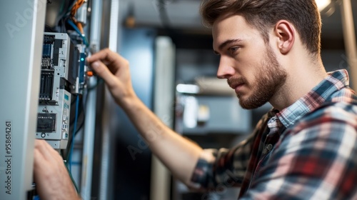 Electrician Working on Circuit Panel