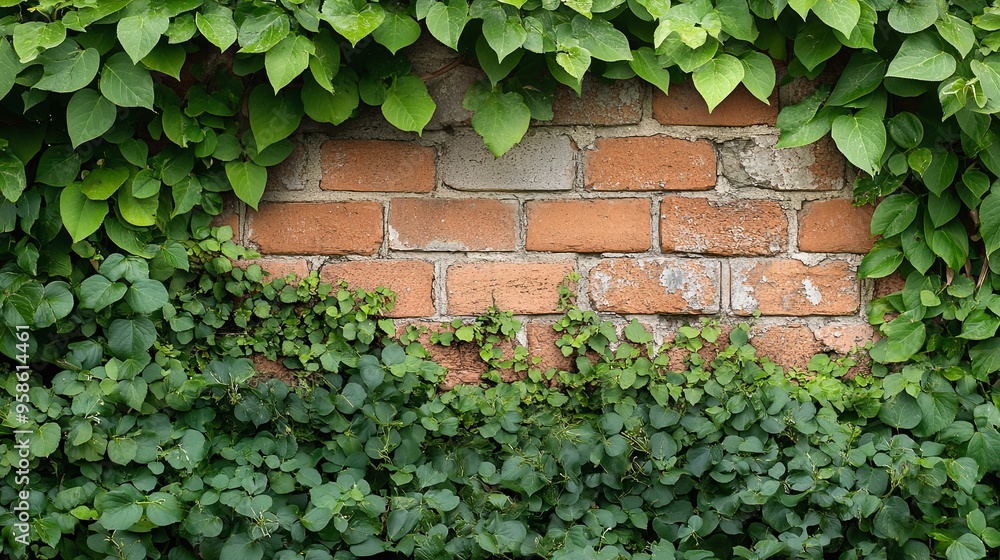 Lush Green Vines Covering a Brick Wall Lush Green Vines Covering a Brick Wall