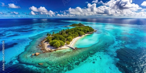 travel, paradise, dreamy, summer, scenic, turquoise,Drone shot, tropical paradise, Drone shot of a dreamy Caribbean island with vivid blue sea creates a captivating depth of field