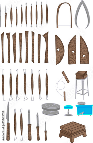 Sculpture and pottery tools element illustration for decoration on art and handcrafted concept.