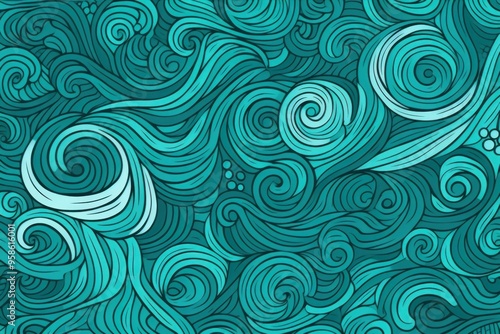 Seamless fun line doodle Turquoise pattern