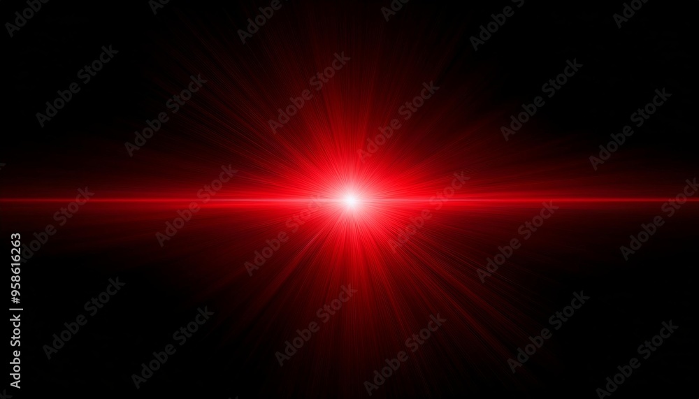 Fototapeta premium horizontal red lens flare on black background