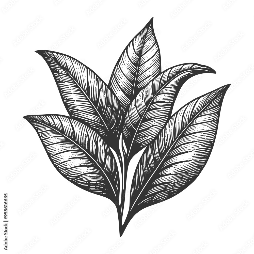tea branch leaf sketch line art engraving generative ai vector illustration. Scratch board imitation. Black and white image. tea branch leaf sketch line art engraving generative ai vector illustration. Scratch board imitation. Black and white image.