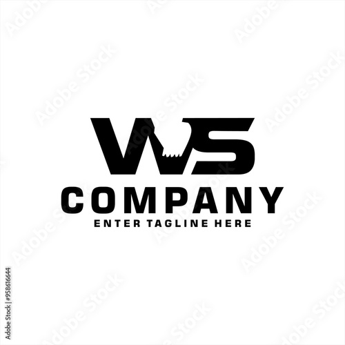 w s logo design with excavator symbol, vector, icon, symbol