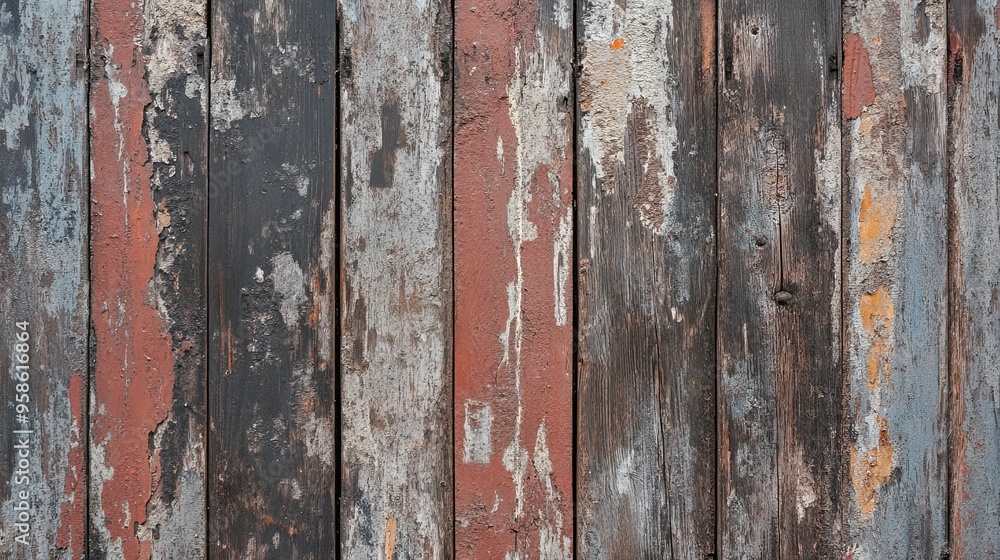 Weathered Wooden Plank Wall with Peeling Paint Weathered Wooden Plank Wall with Peeling Paint