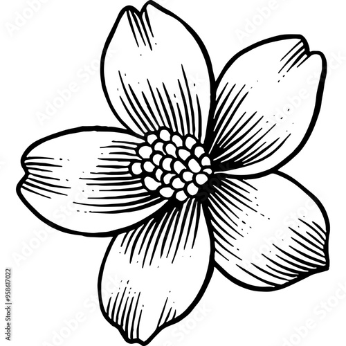 Hand drawn Jasmine Flower Sketch Illustration Engraving Woodcut Vintage Style Vector Line Art