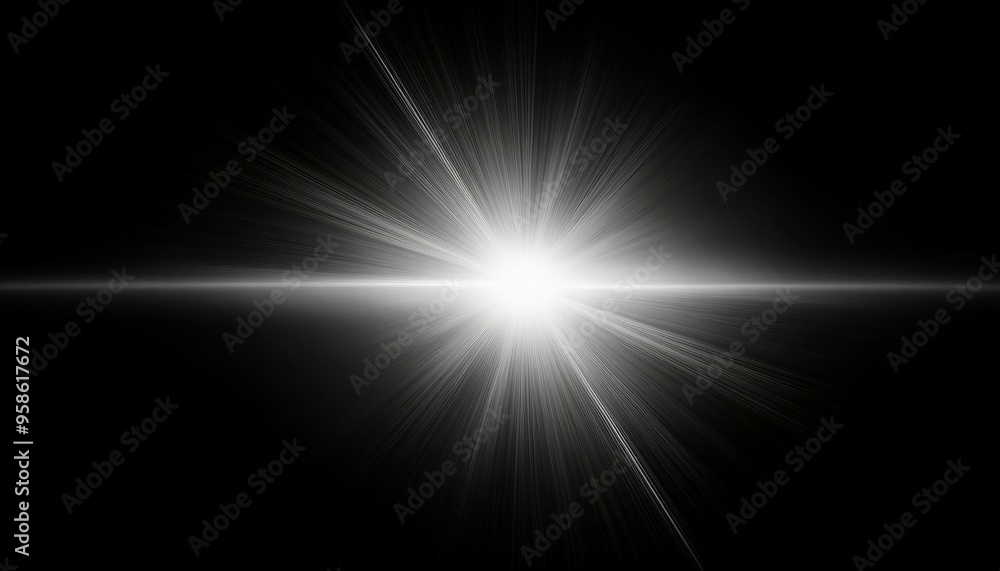 horizontal white lens flare on black background horizontal white lens flare on black background