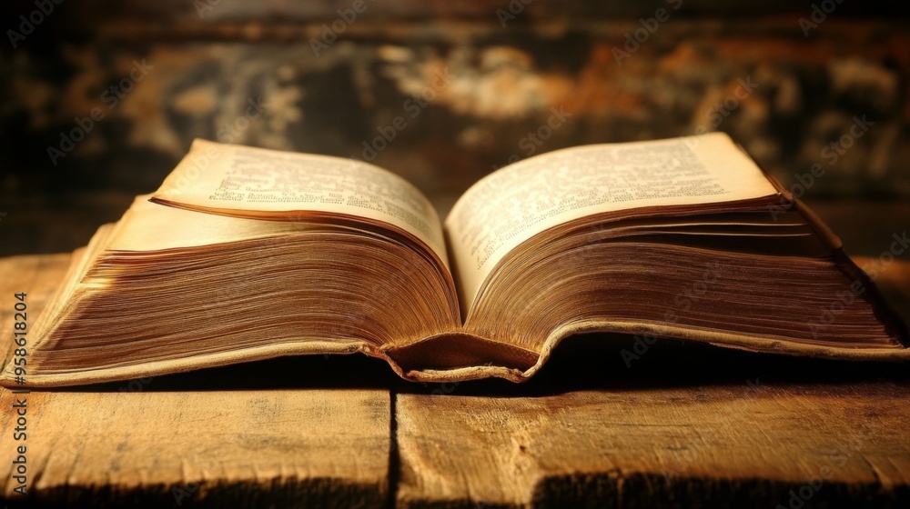 Obraz premium Open Book on Wooden Table