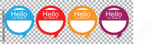 Hello my name is, sticker label set. "hello my name is" Badge sticker on a transparent background. 