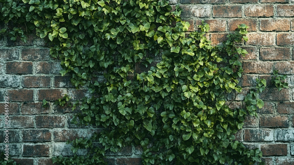 Lush Green Ivy Climbing on a Brick Wall Lush Green Ivy Climbing on a Brick Wall