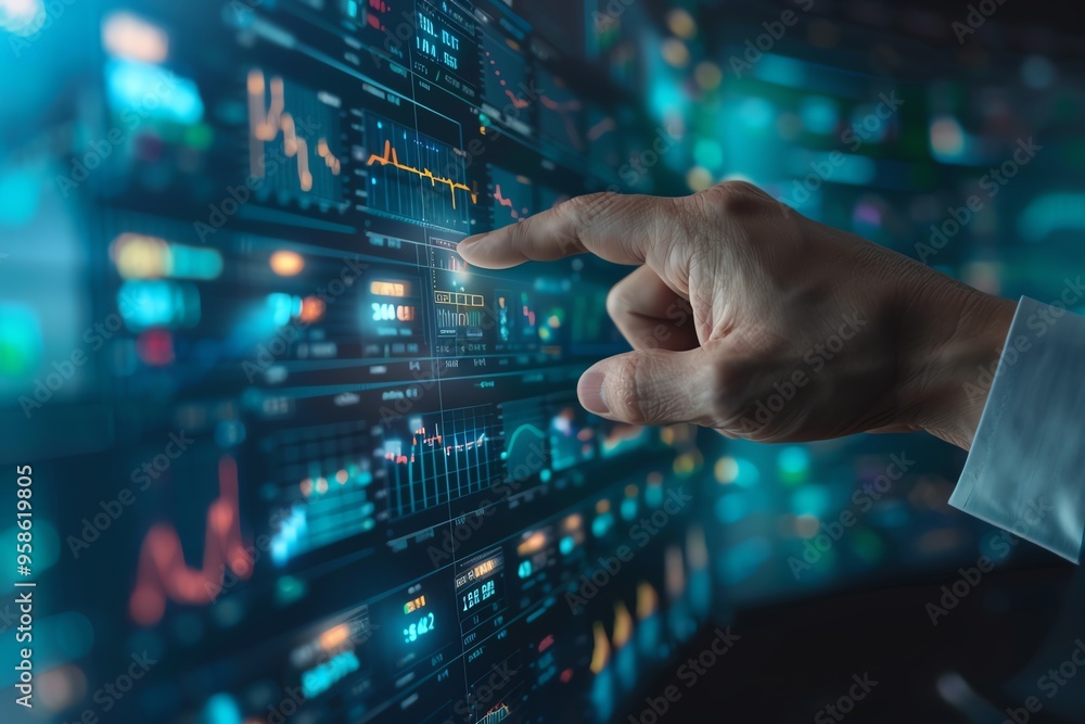 Analyst observing shifting patterns in market trends on a digital interface, emphasizing forecasting trends, Forecasting Trends, Market Analysis Analyst observing shifting patterns in market trends on a digital interface, emphasizing forecasting trends, Forecasting Trends, Market Analysis