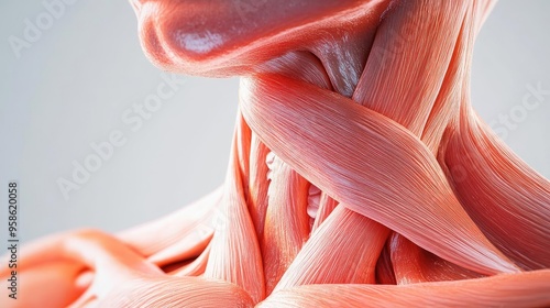 Detailed close-up of human muscle structure showcasing intricate fibers and anatomy for educational and artistic purposes.