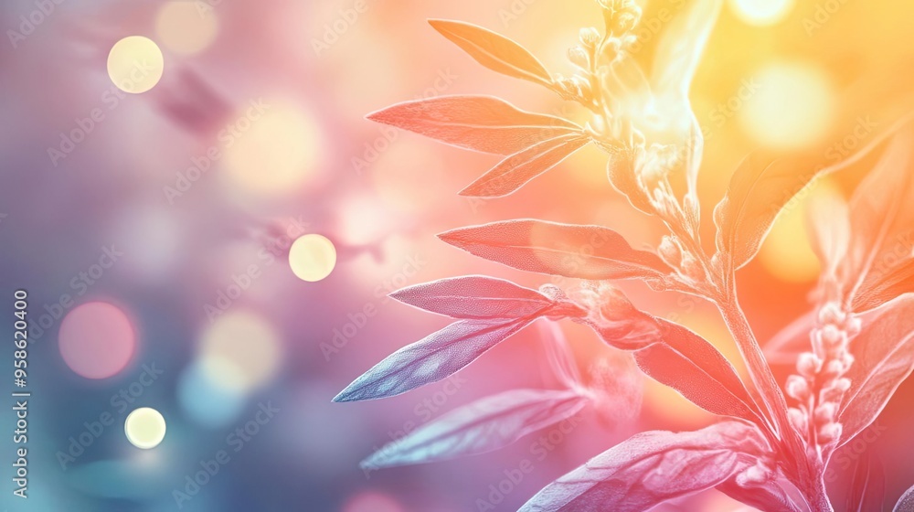 A vibrant close-up of lush leaves illuminated by soft bokeh lights, capturing the essence of nature's tranquility and beauty. A vibrant close-up of lush leaves illuminated by soft bokeh lights, capturing the essence of nature's tranquility and beauty.